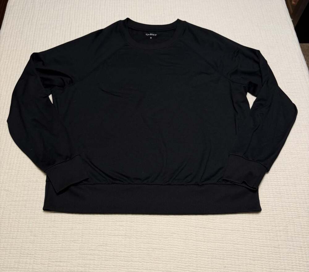 Quince Women’s Black Flowknit Pullover Crew Oversized Medium